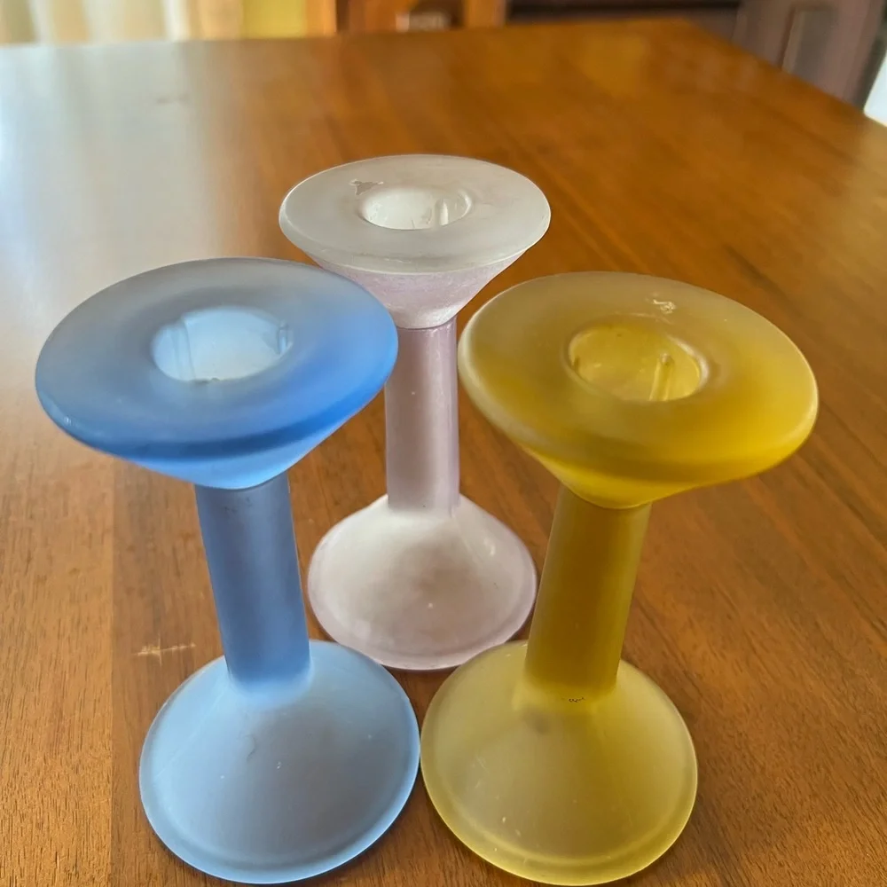 Vintage Glass Candle Stick Holders‎ Colorful Stained Milk Glass Art Artsy Unique